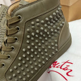 Authentic Christian Louboutin Khaki Leather Sneakers Spikes 8UK 42 9US