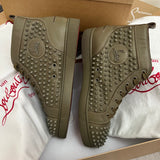 Authentic Christian Louboutin Khaki Leather Sneakers Spikes 8UK 42 9US
