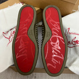 Authentic Christian Louboutin Khaki Leather Sneakers Spikes 8UK 42 9US