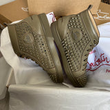 Authentic Christian Louboutin Khaki Leather Sneakers Spikes 7UK 41 7