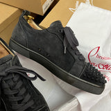 Authentic Christian Louboutin Grey Fusain Junior Spikes sneaker 8.5UK 42.5 9.5US