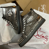 Authentic Christian Louboutin Silver Patent Leather Spikes Sneakers 7UK 41 8US