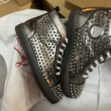 Authentic Christian Louboutin Silver Patent Leather Spikes Sneakers 7UK 41 8US