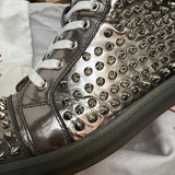 Authentic Christian Louboutin Silver Patent Leather Spikes Sneakers 7UK 41 8US